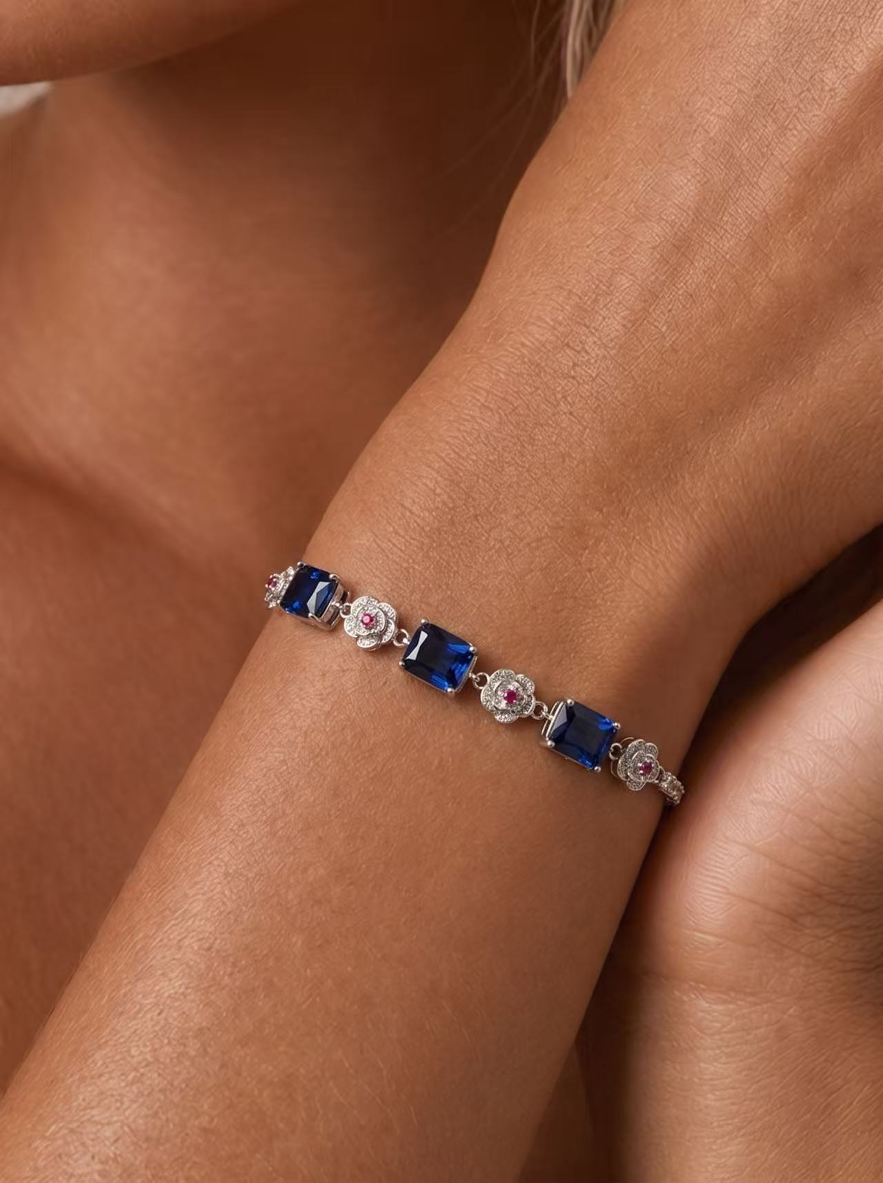 Emerald Brilliant Cut Sapphire Bracelet - Twilight Waltz