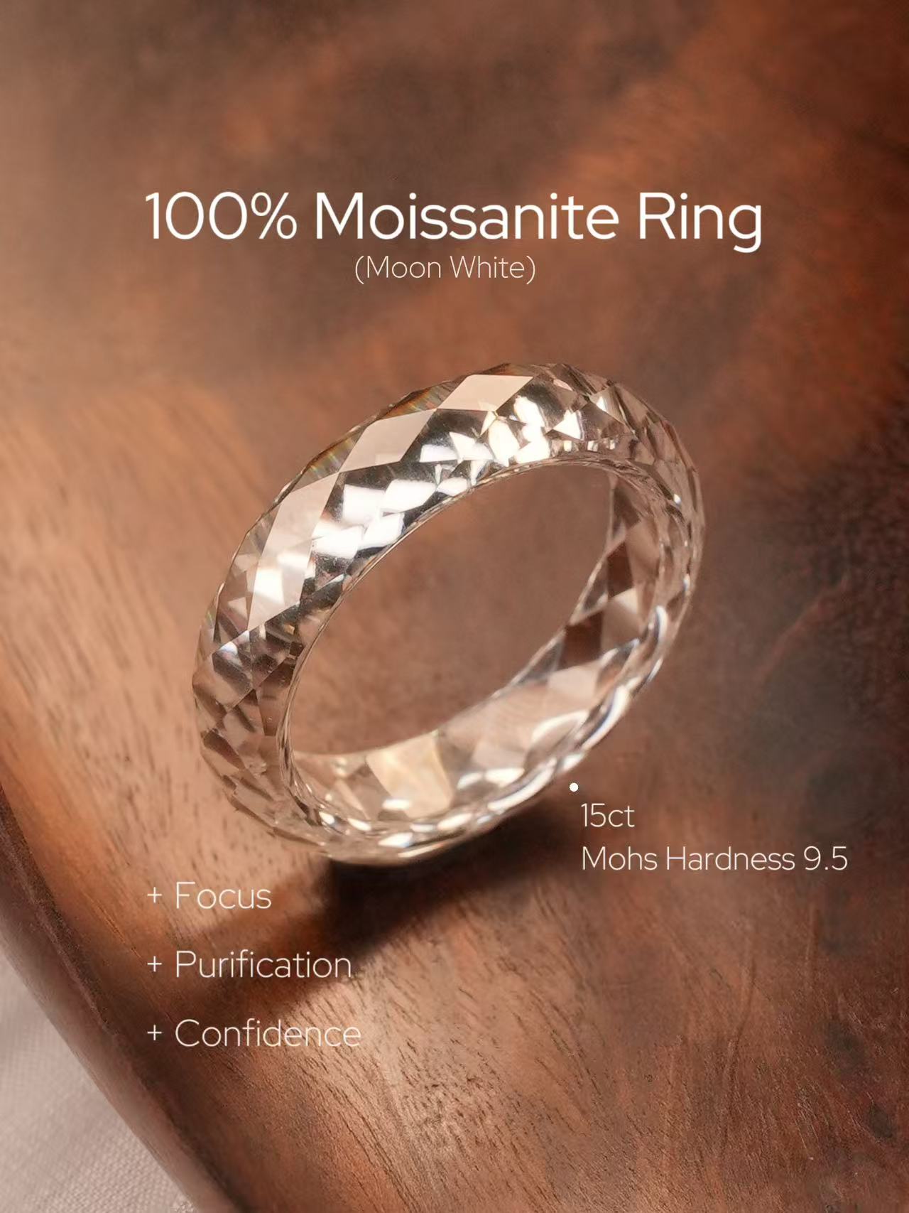 360-Degree Faceted Moissanite Ring -  Moon White