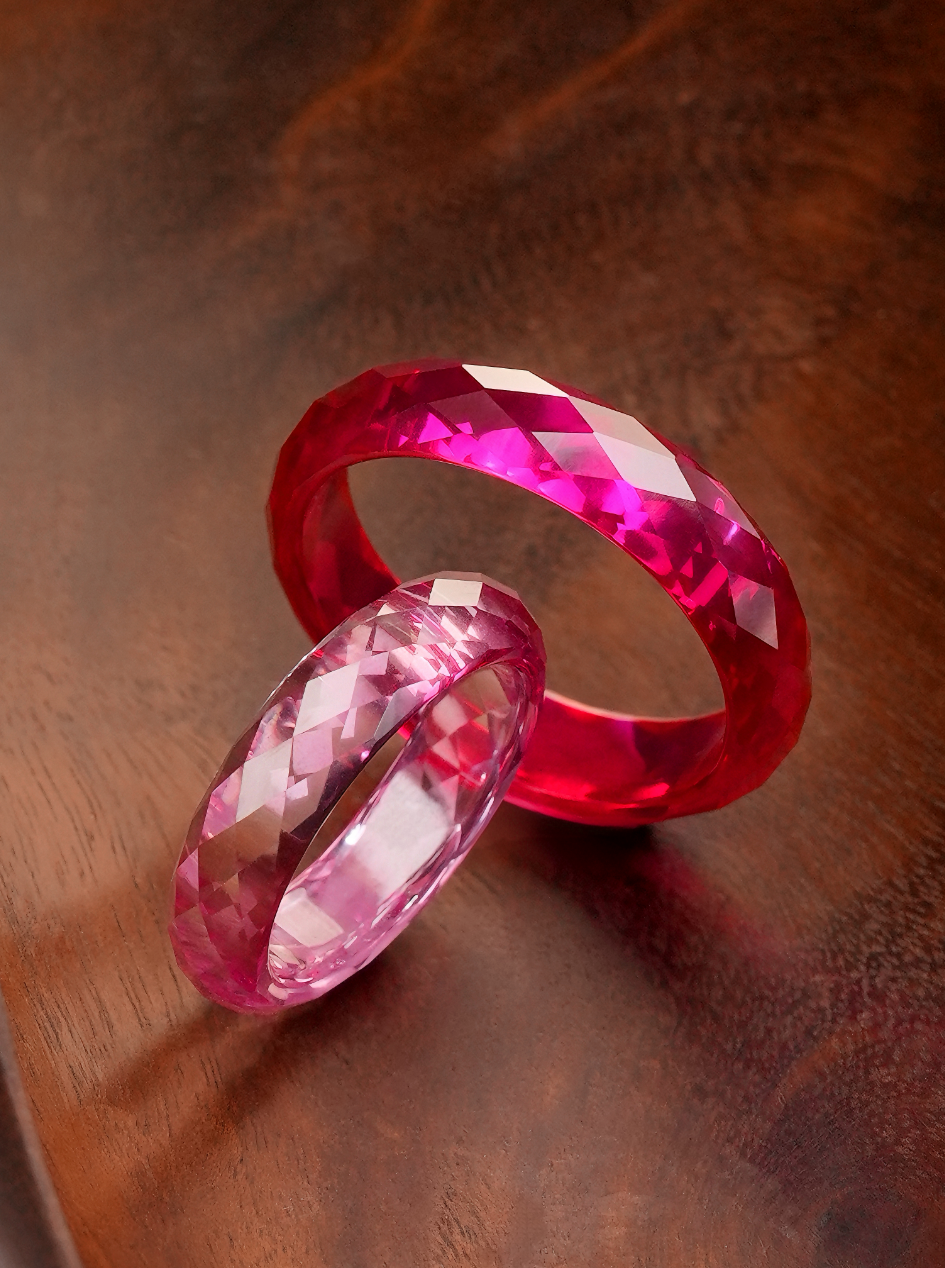 Ruby + Padparadscha - 360-Degree Faceted Rings