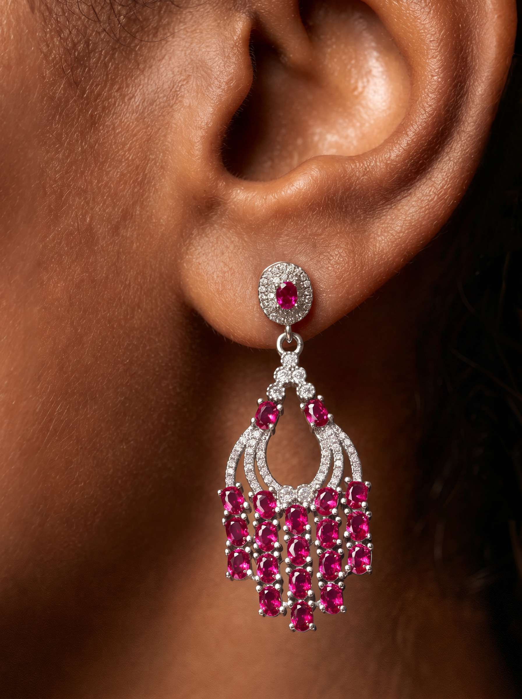 Oval Brilliant Cut Ruby Earrings - Seraph Tassel