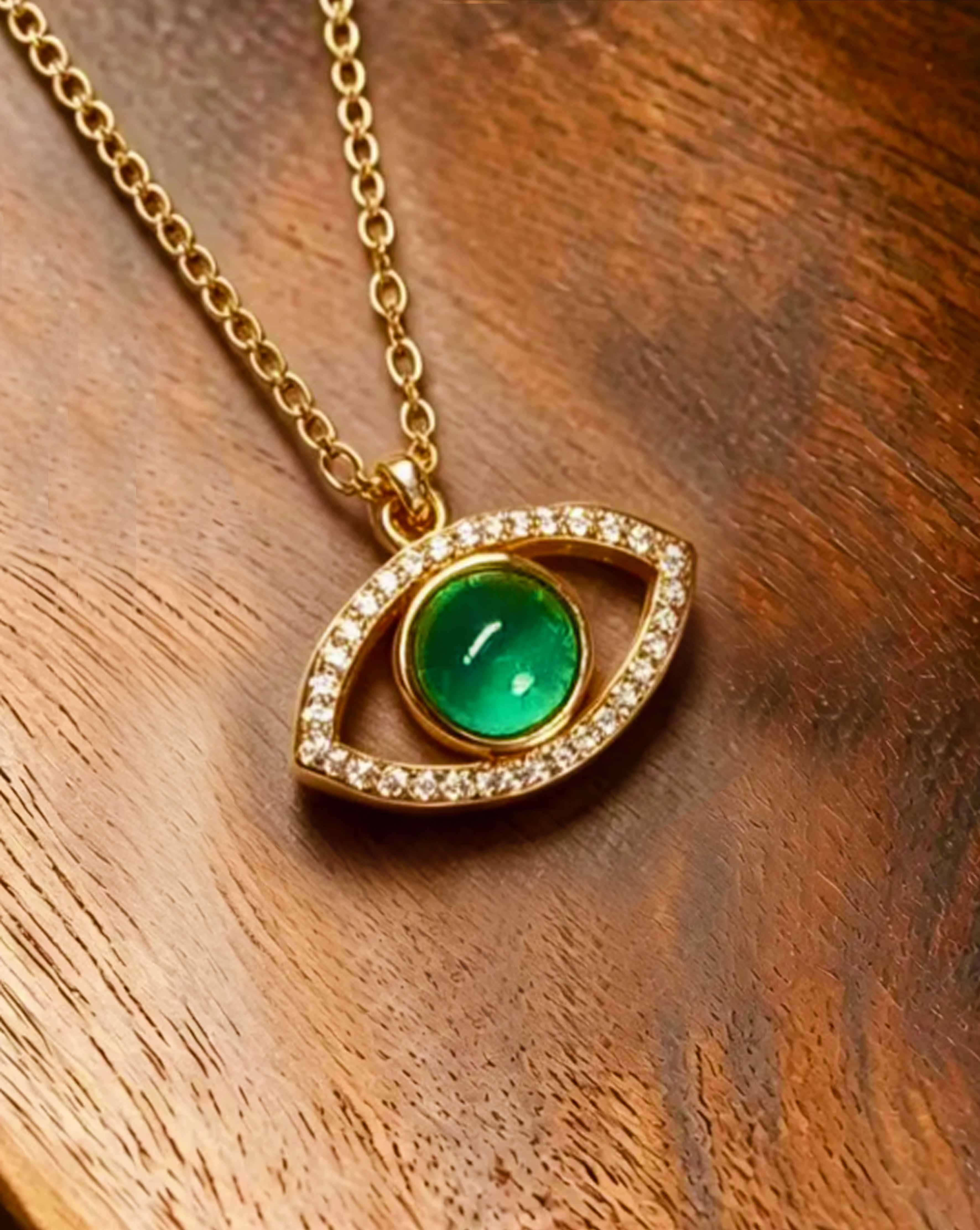 Round Brilliant Cut Emerald Necklace - Evil Eye Guardian