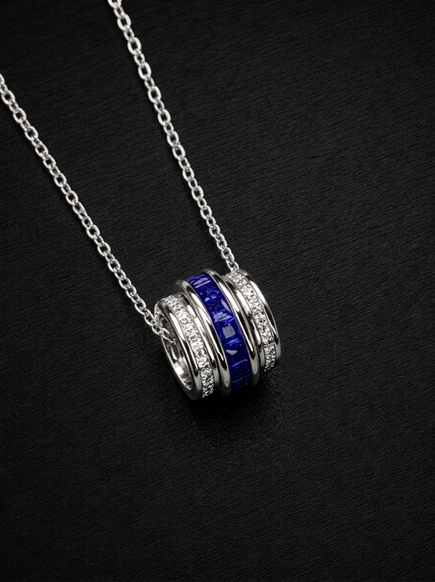Sapphire-Princess Brilliant Cut Rotatable Necklace-Destiny Spin