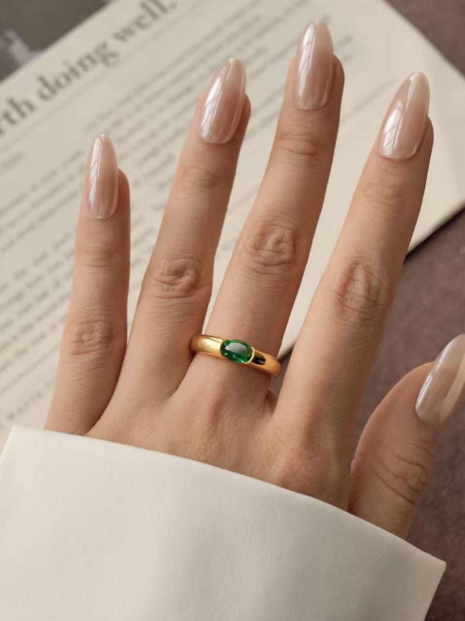 Oval Brilliant Cut Emerald Ring - Golden Dawn