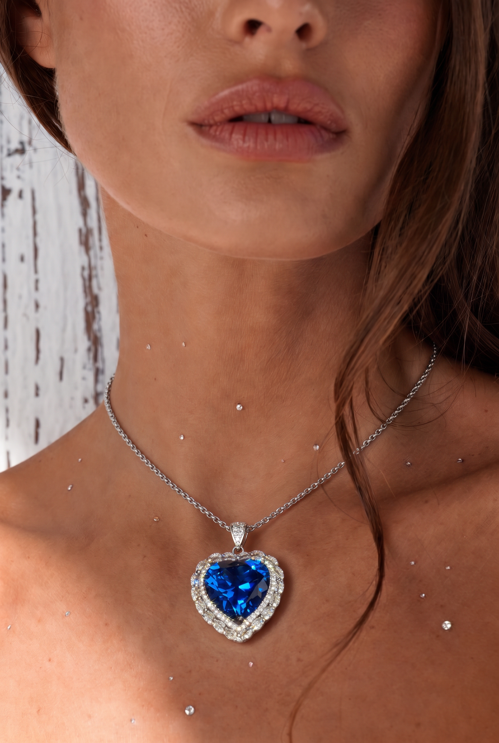 Heart brilliant cut Royal Sapphire Necklace - Heart of the Ocean