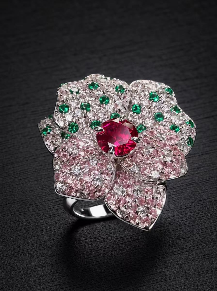 Ruby-Oval Brilliant Cut Ring - Velvet Blossom 
