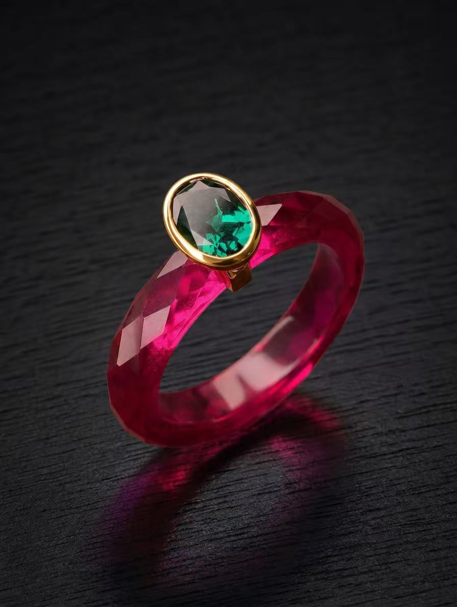 Ruby+Ruby/Sapphire/Emerald-PRO 360-Degree Faceted Ring