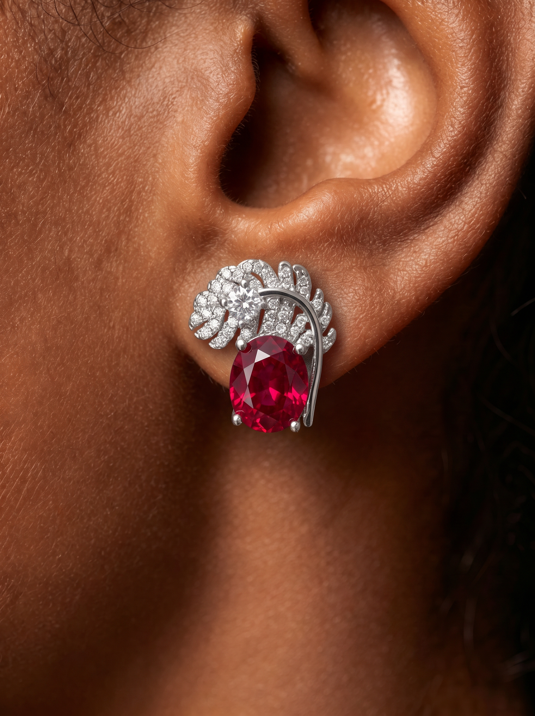 Oval Brilliant Cut Ruby Earrings -Ruby Plume