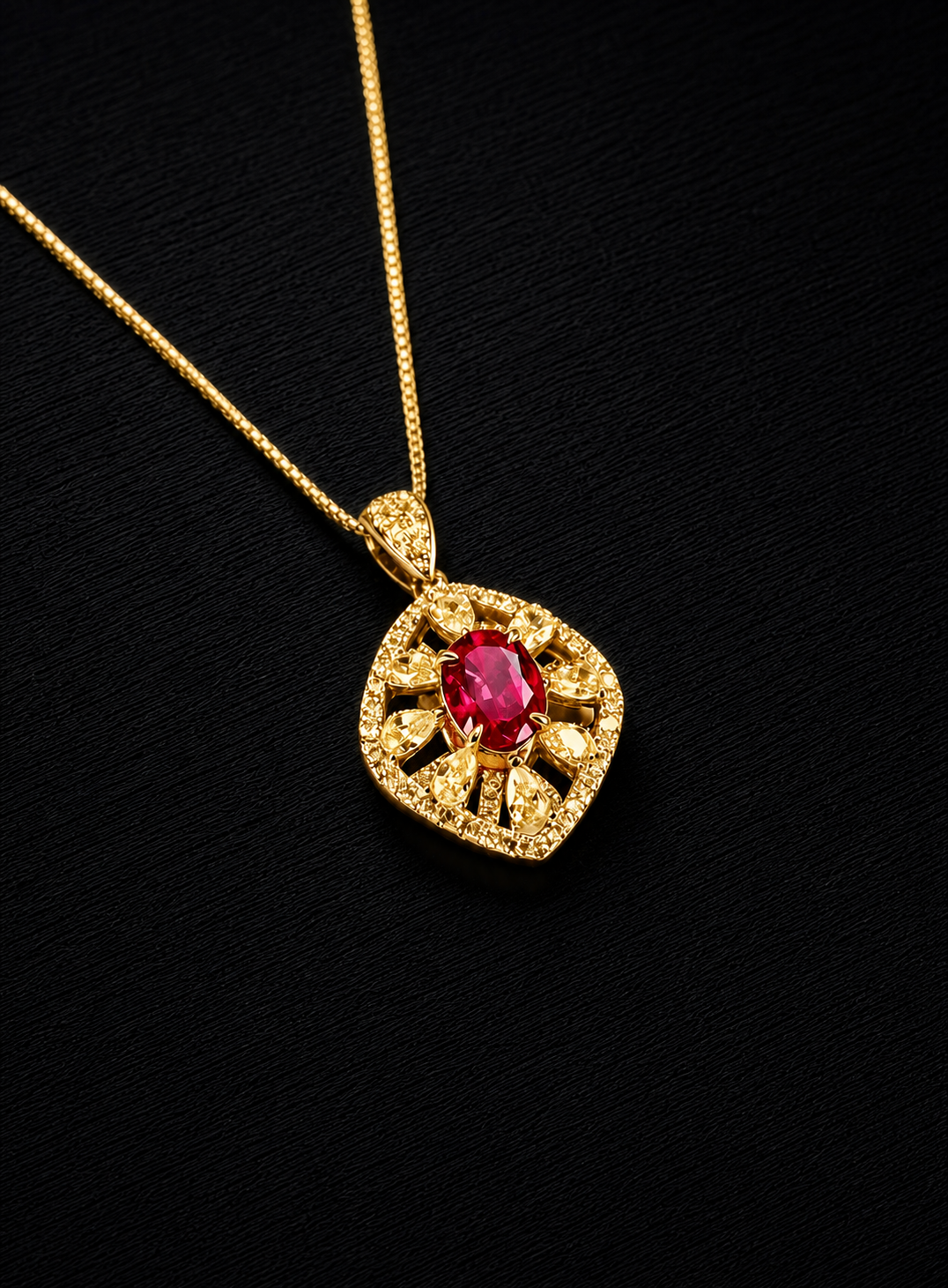 Ruby-Oval Brilliant Cut Necklace - Pomegranate Sparkle Drop
