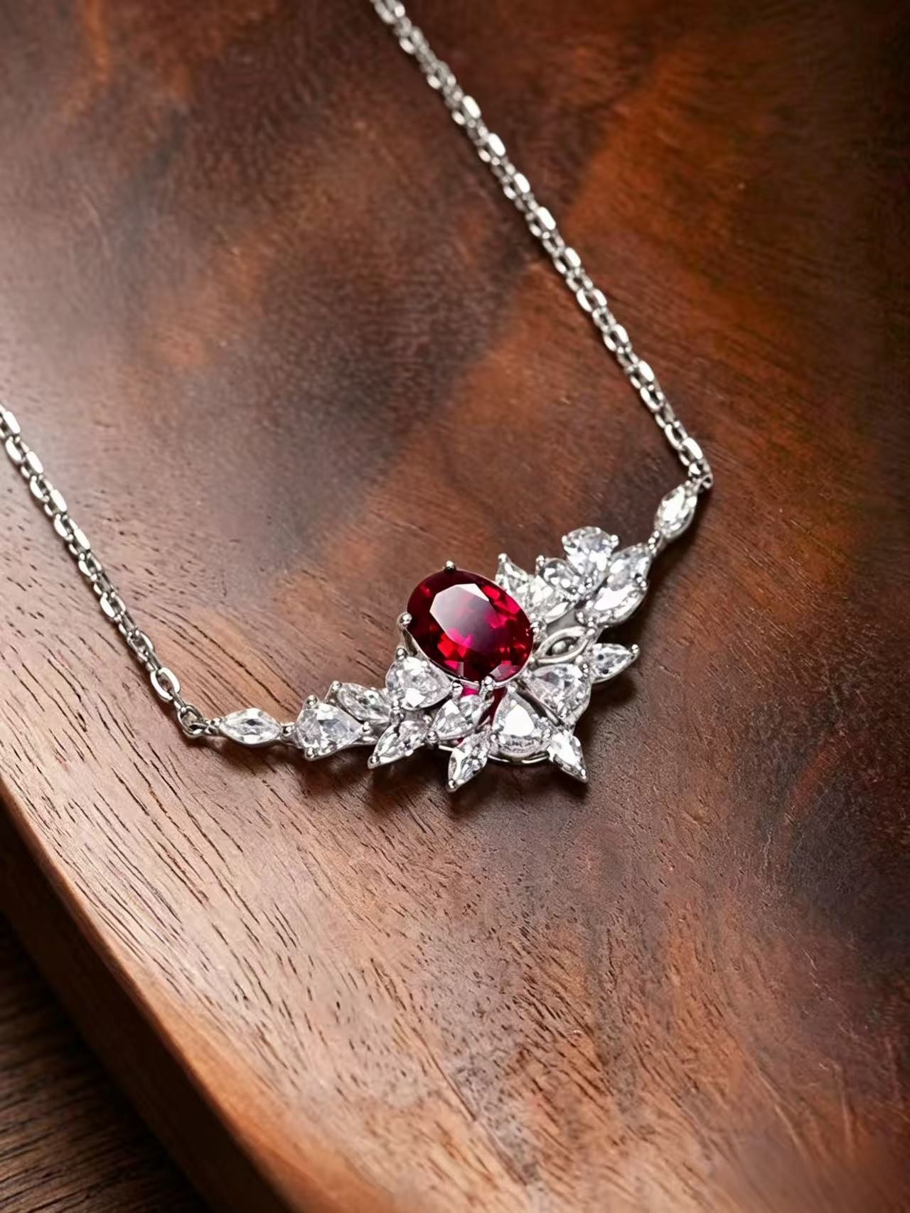 Oval Brilliant Cut Ruby Necklace - Ember Wings