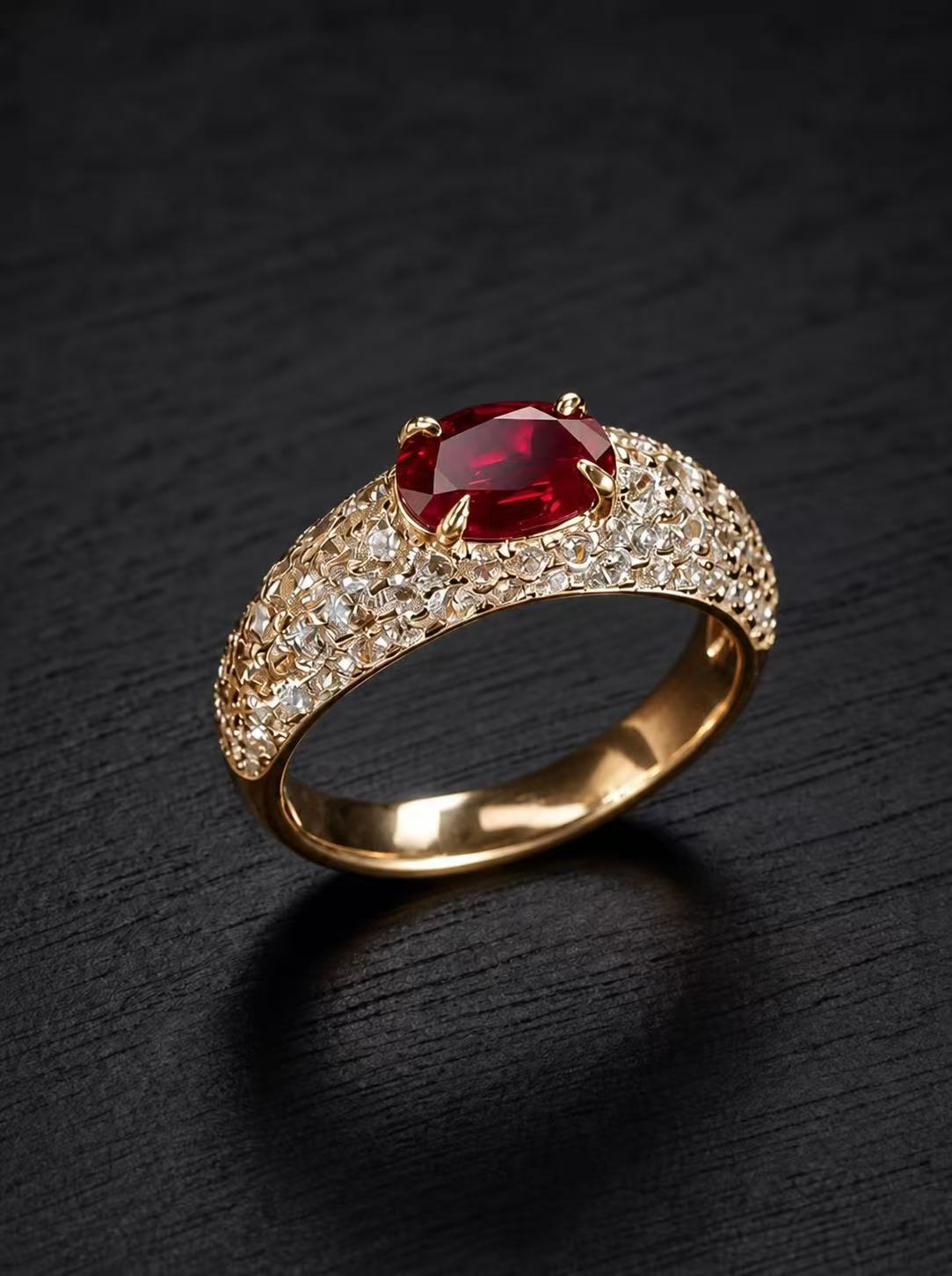 Ruby-Oval Brilliant Cut Ring-Crimson Glow Orbit