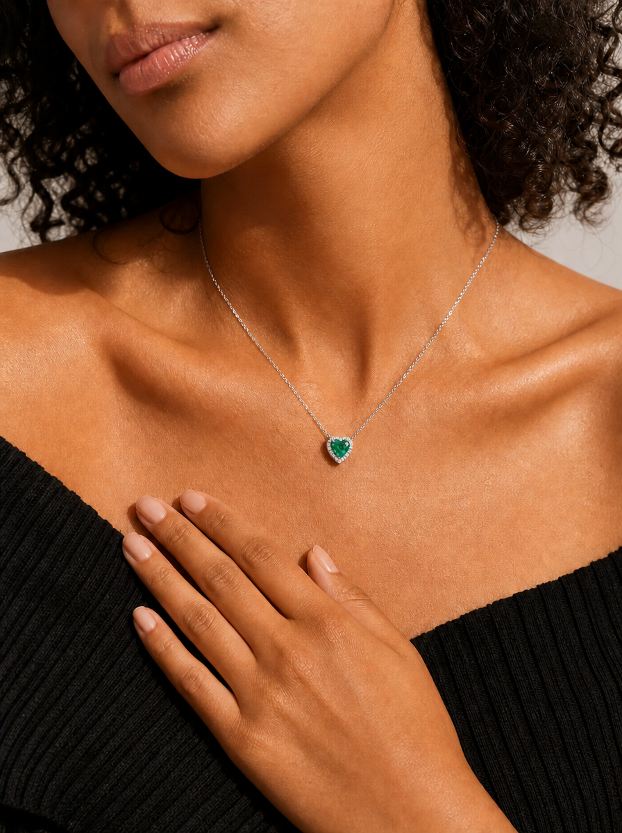 Heart Brilliant Cut Emerald Necklace -  Vivid Heart Treasures