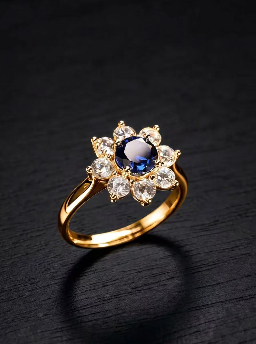 Sapphire-Round Brilliant Cut Ring-Blue Rhyme Starlight