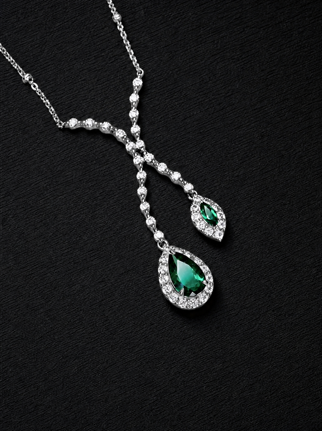 Emerald-Pear Brilliant Cut/Marquise Brilliant Cut Necklace-Lake Romance