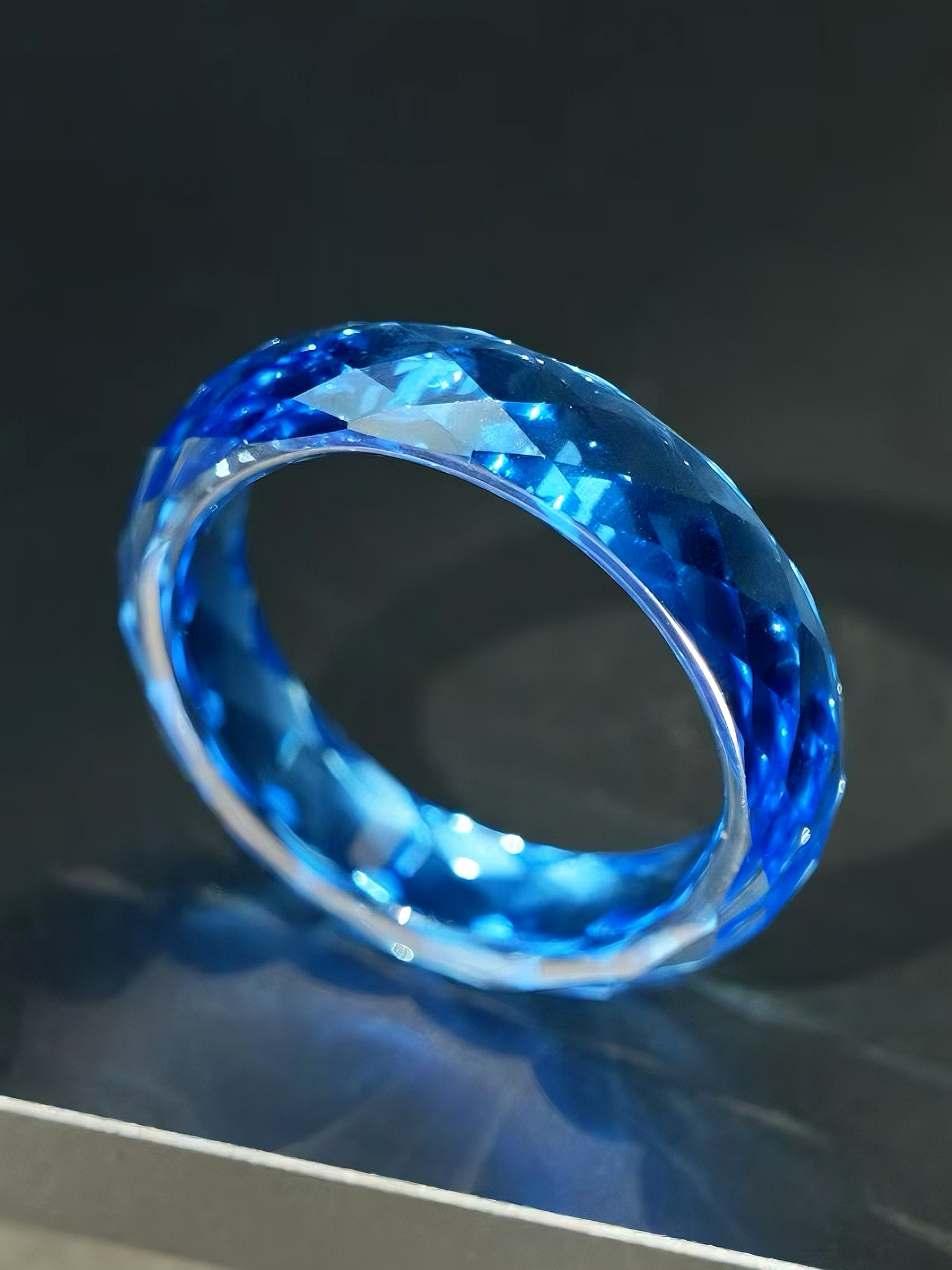 360-Degree Faceted Cornflower Blue Sapphire Ring