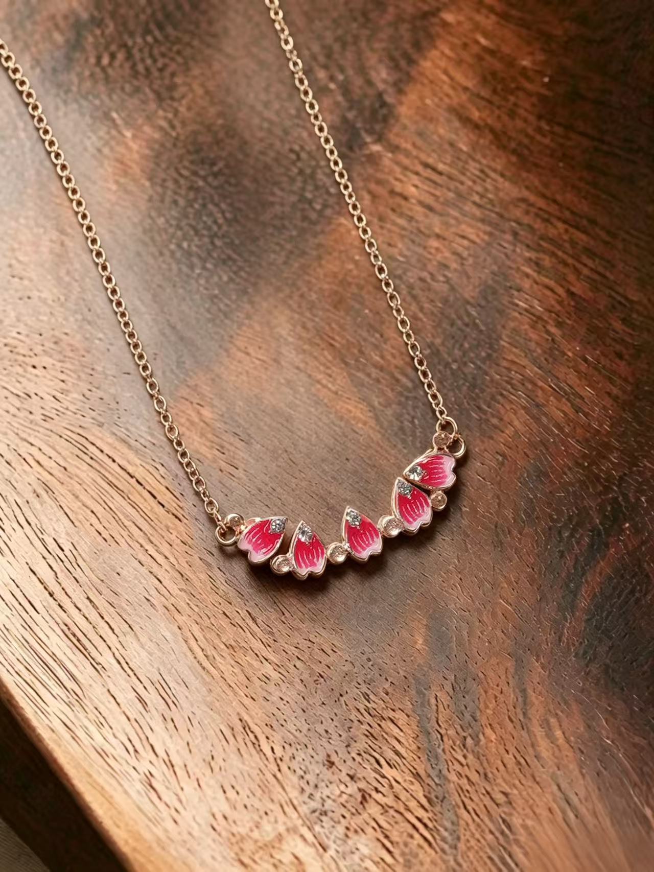 Enamel Necklace - Cherry Blossom Enamel Kiss