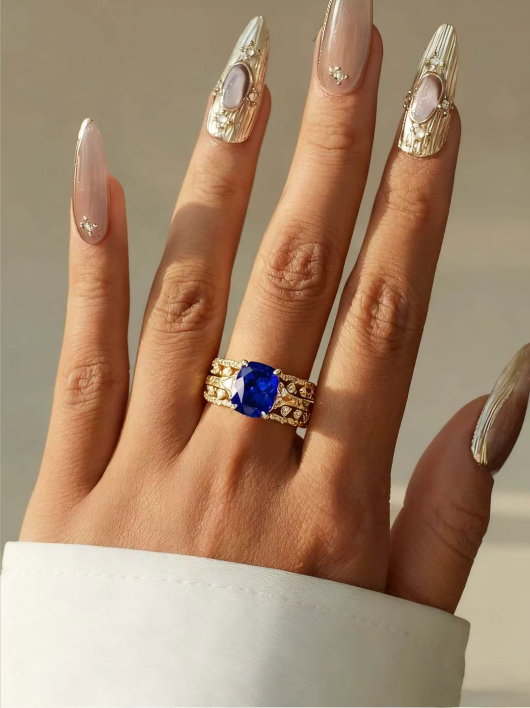 Stackable Cushion-Cut Sapphire Ring