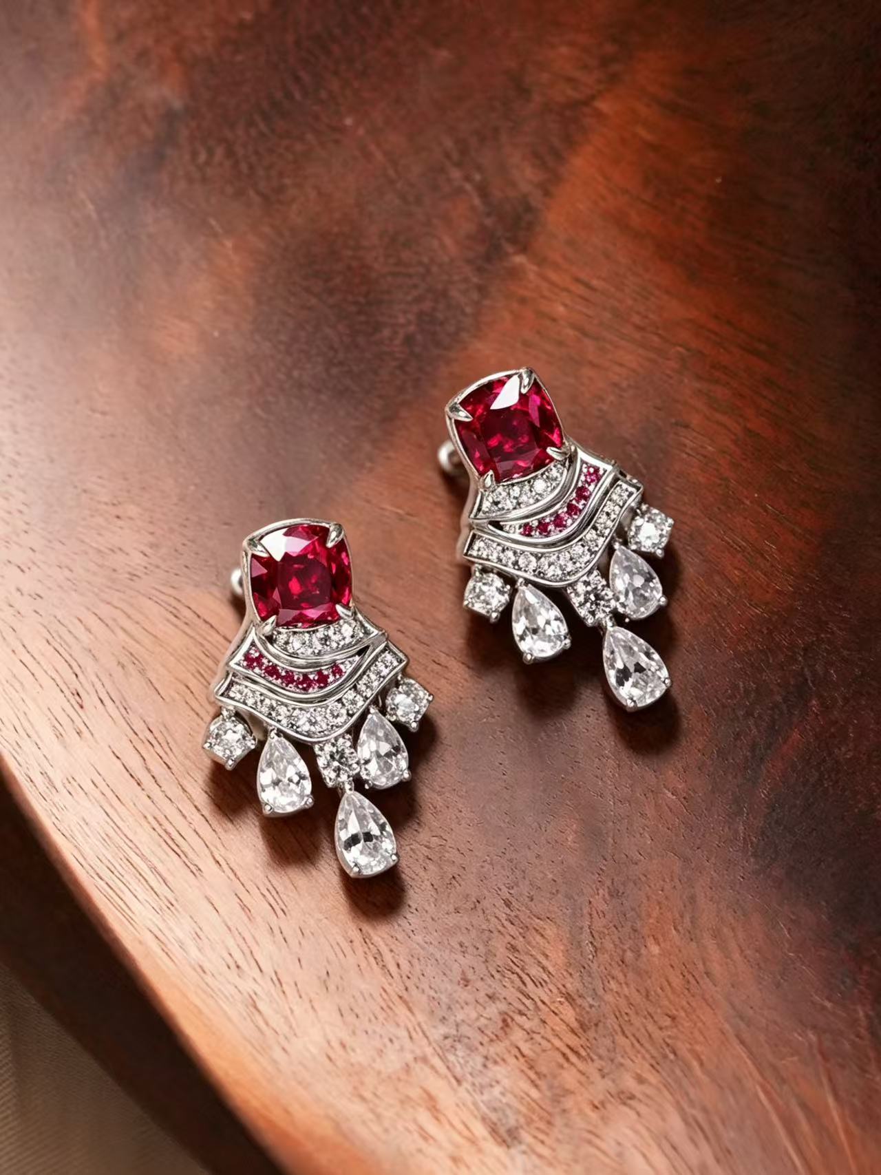 Cushion Brilliant Cut Ruby Earring - Royal Radiance