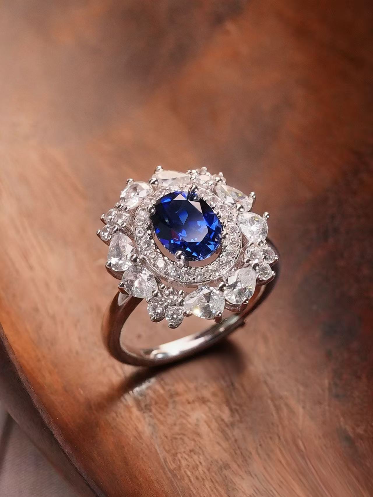 Oval Brilliant Cut Sapphire Ring - Ocean's Petals