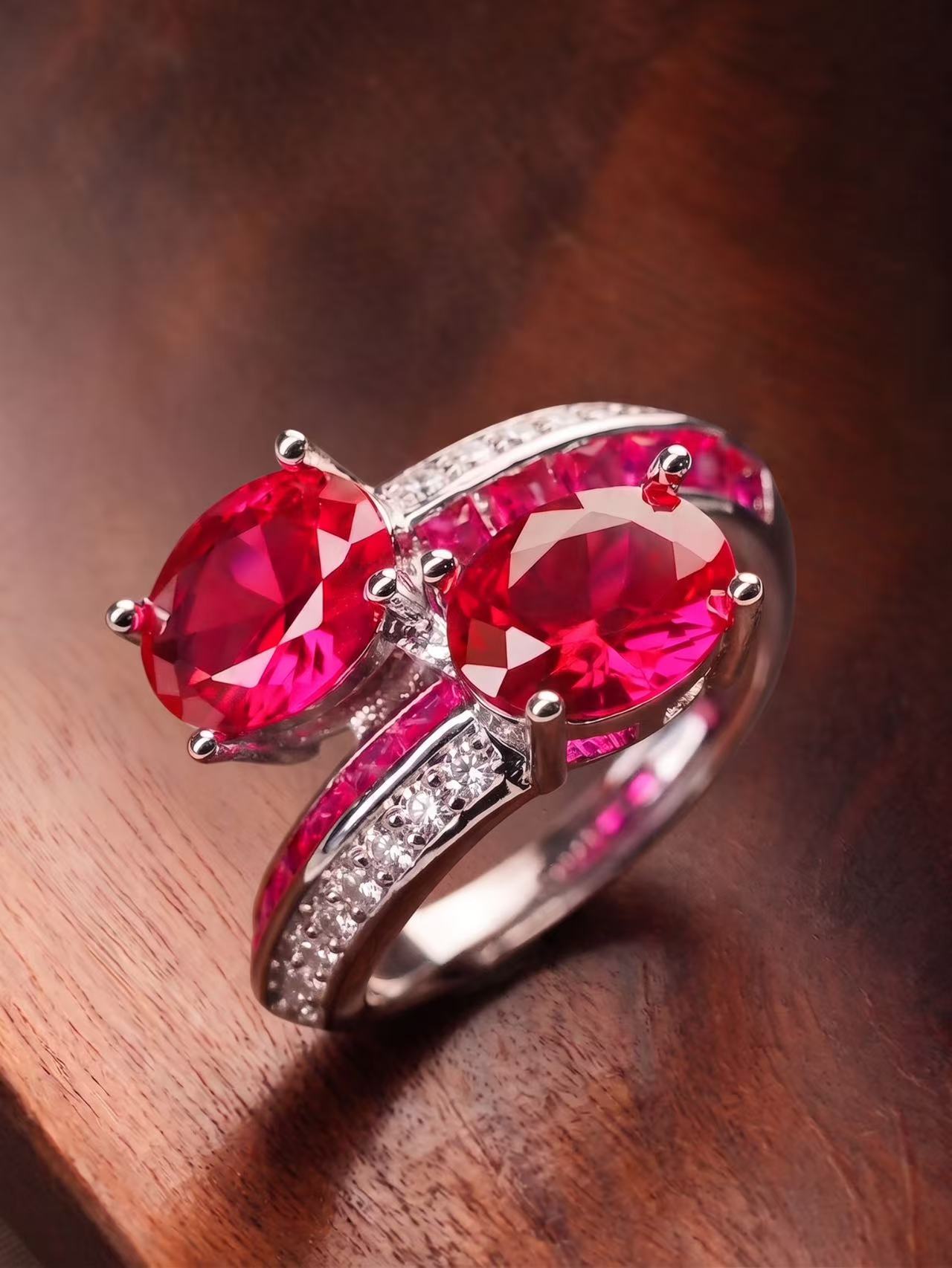 Oval Double Ruby Ring - Twin Flame Glow