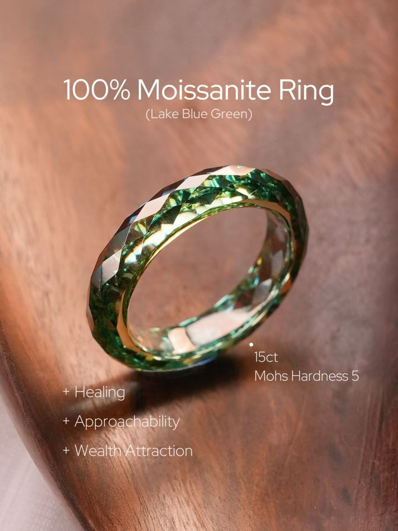 360-Degree Faceted Moissanite Ring - Lake Blue-Green