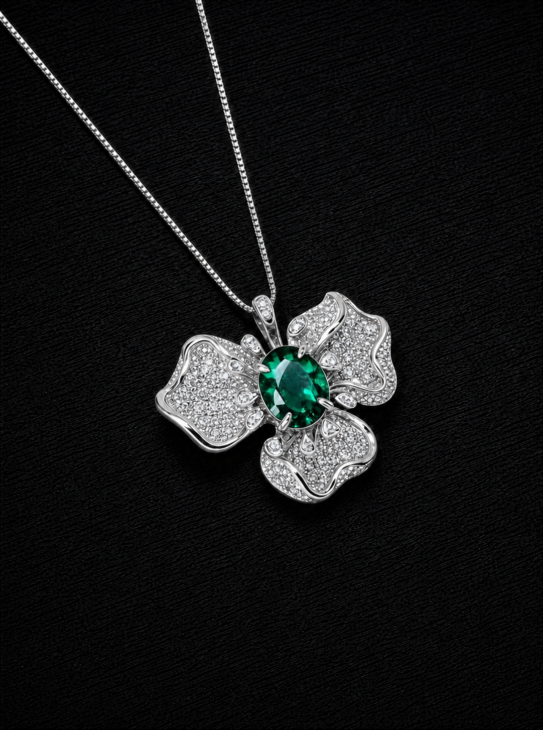 Emerald-Oval Brilliant Cut Necklace-Rhyme Floral 