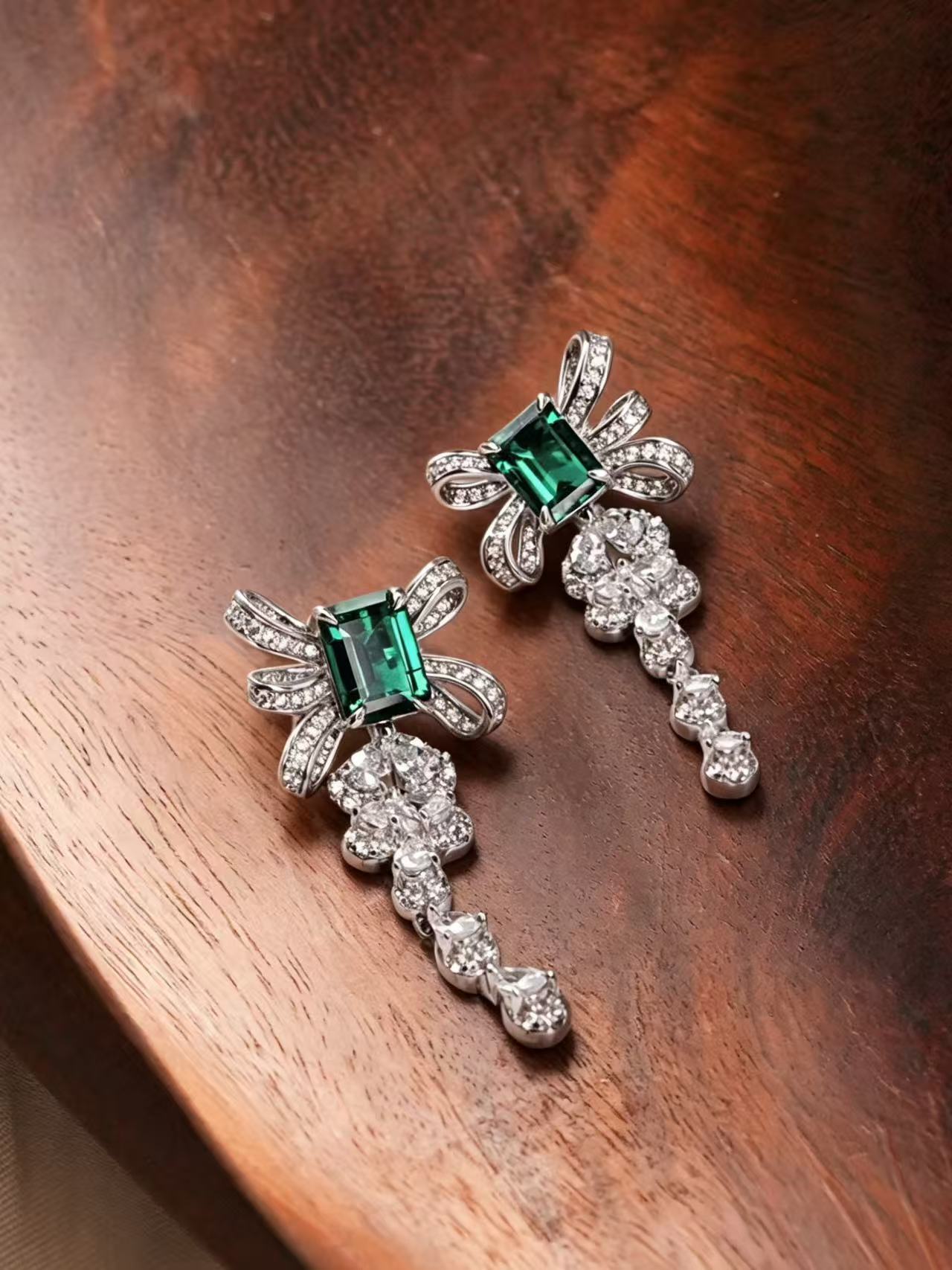 Emerald Brilliant Cut Emerald Earring - Verdant Whispers