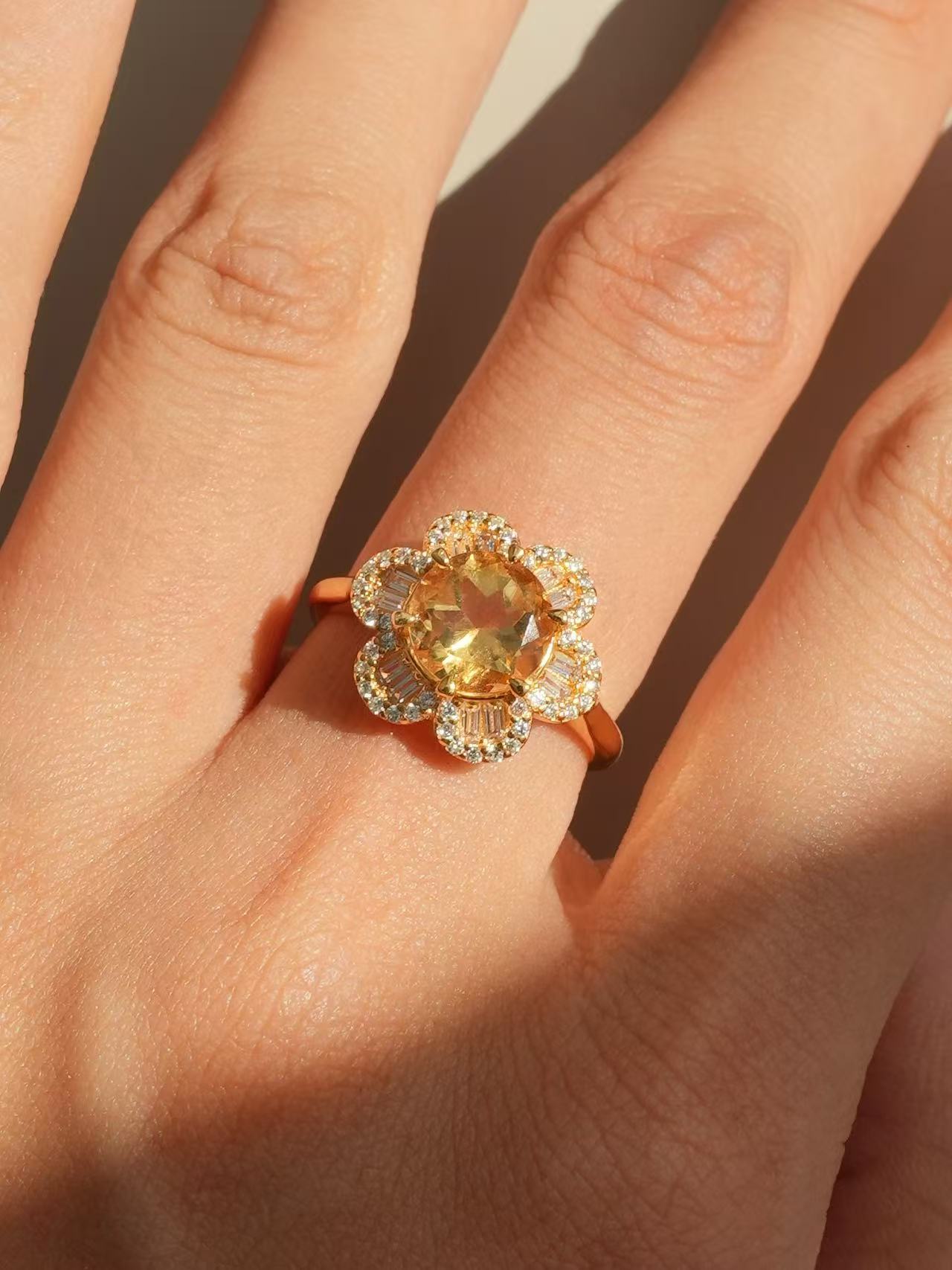 Citrine-Round Brilliant Cut Ring-Sunlit Blossom