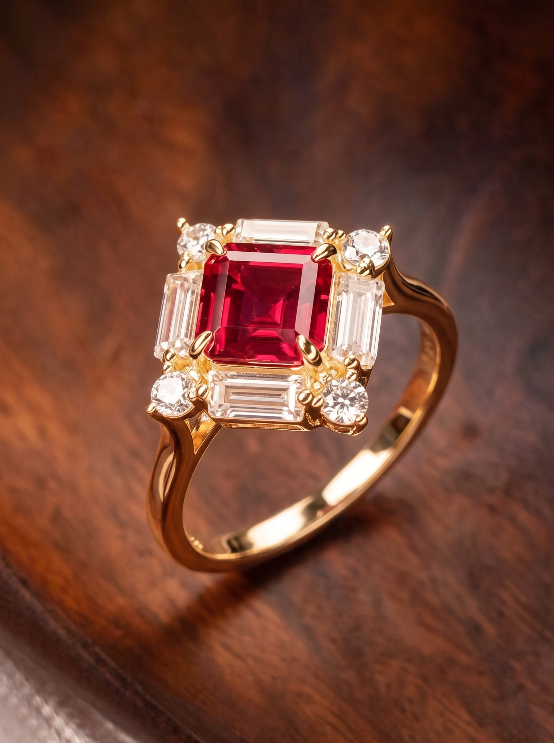 Emerald Brilliant Cut Ruby Ring - Majestic Red