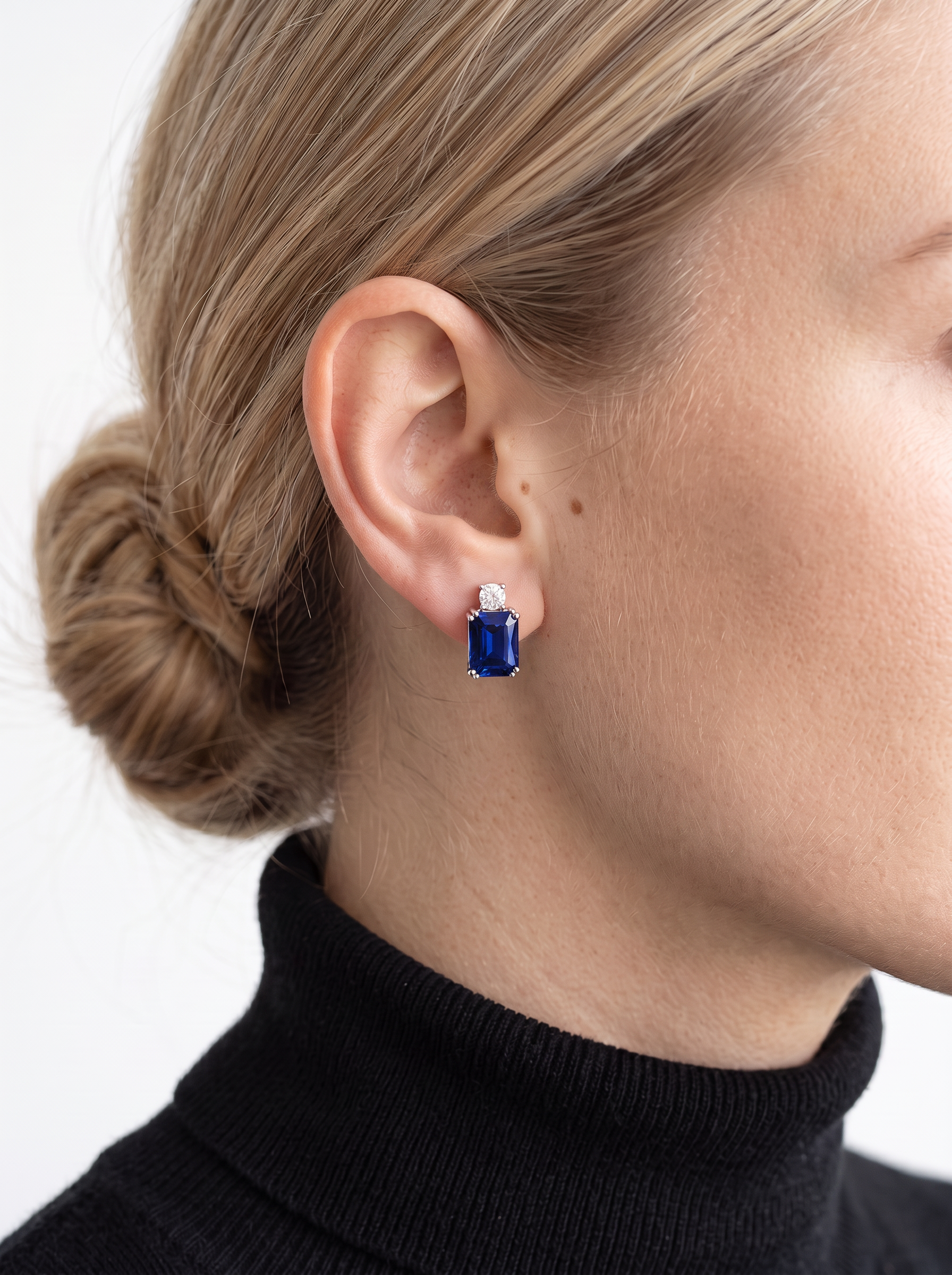 Rectangular Brilliant Cut Ruby/Sapphire Earrings - Scarlet Glow