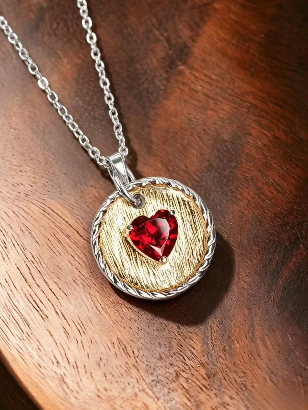 Heart Brilliant Cut Ruby Necklace - Scarlet Heart Medallion