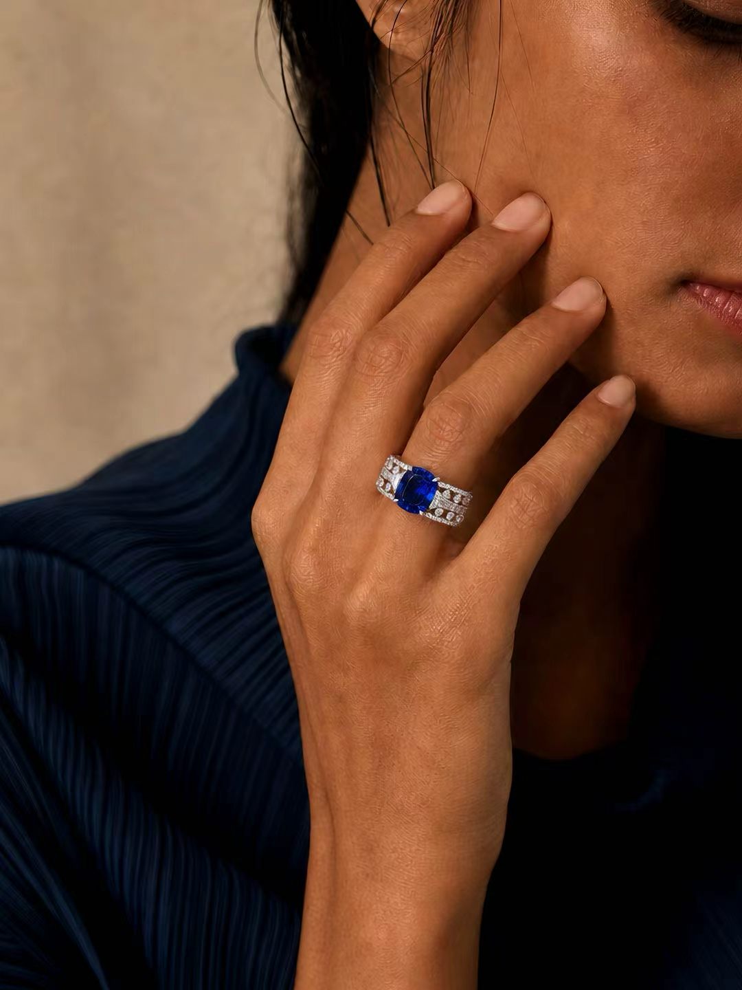Stackable Cushion-Cut Sapphire Ring