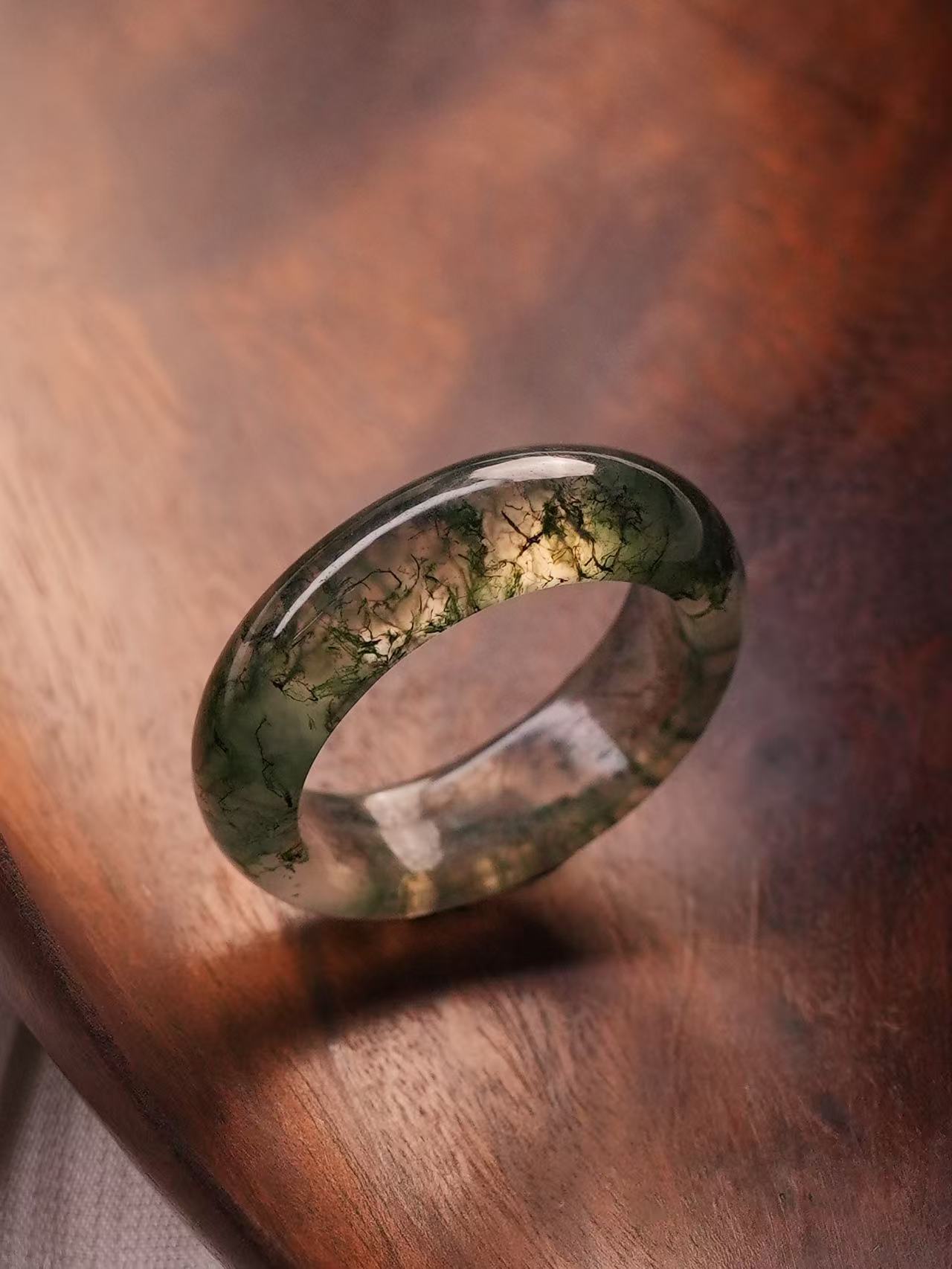 Aquatic Agate Ring - Green Mist Flowing Veins
