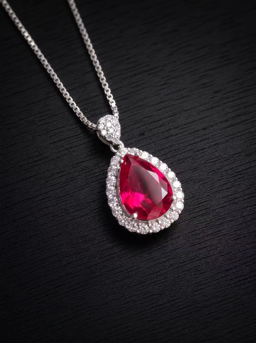 Ruby-Pear brilliant cut Necklace-Crimson Tear