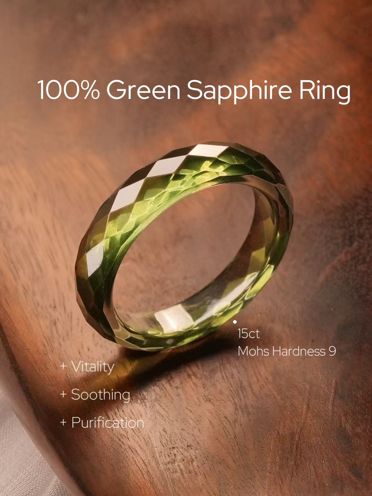 360-Degree Faceted Green Sapphire Ring