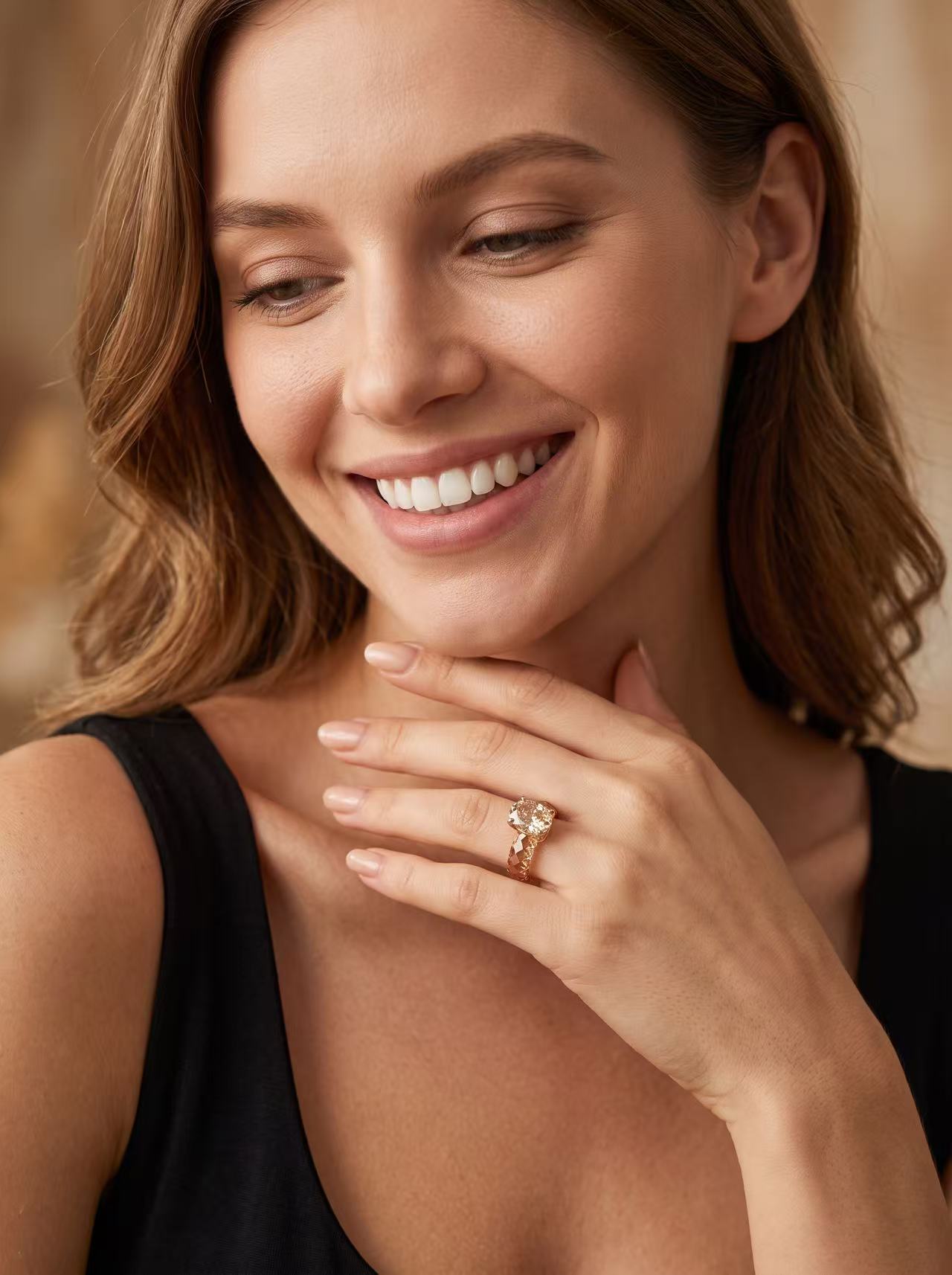PRO 360-Degree Faceted Champagne Gold Moissanite Ring