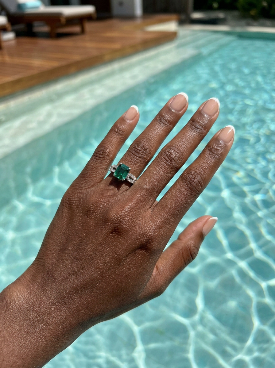 Emerald Brilliant Cut Emerald Ring - Verdant Poise