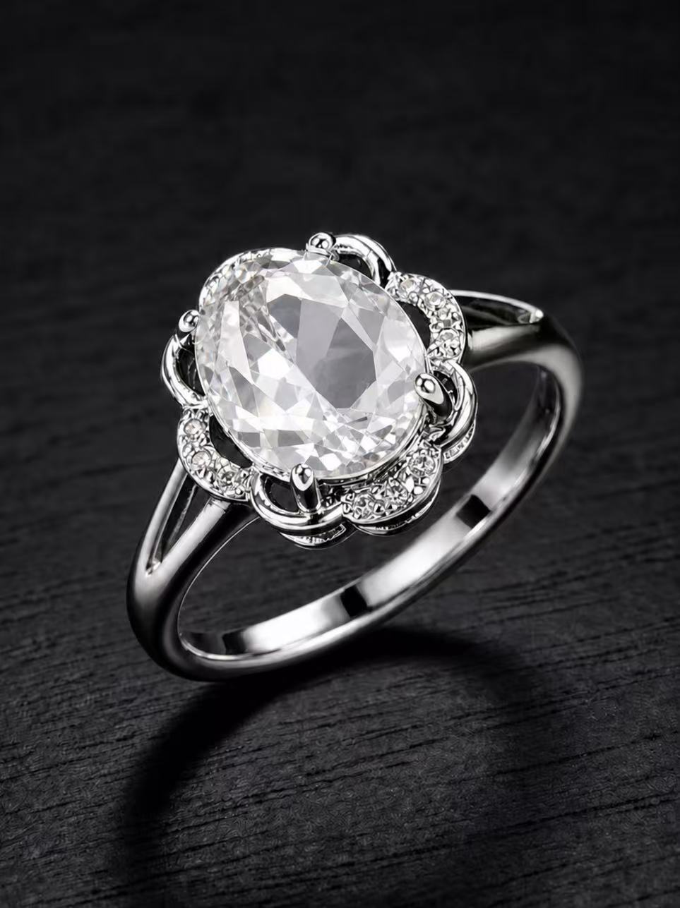 Clear Quartz-Oval Brilliant Ring-Snow Lotus