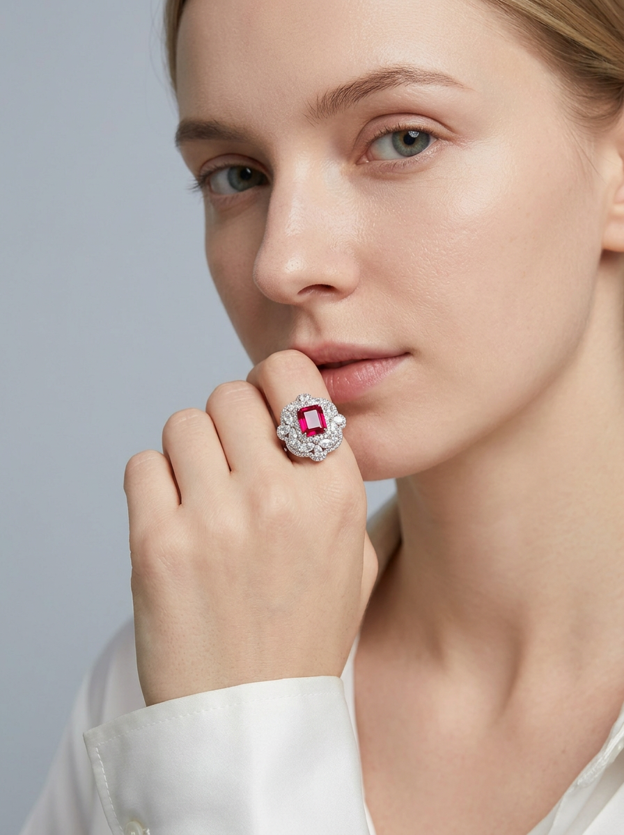 Emerald Brilliant Cut Ruby Ring - Lure