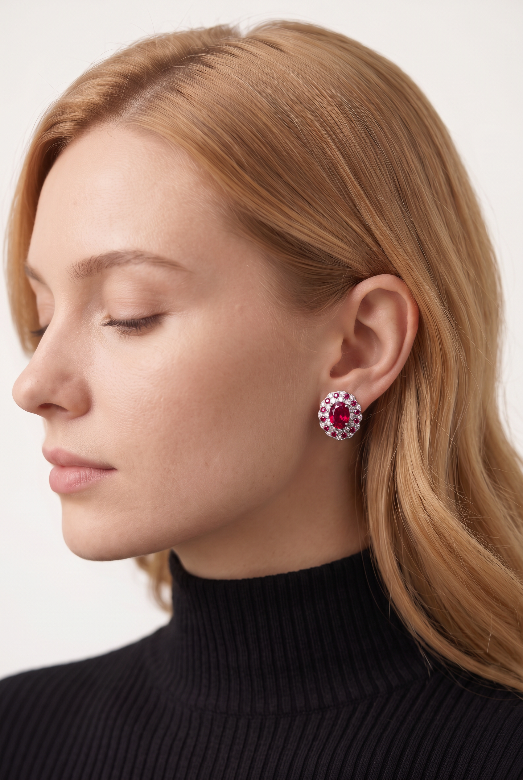 Oval Brilliant Cut Ruby Earrings - Blush Wreath