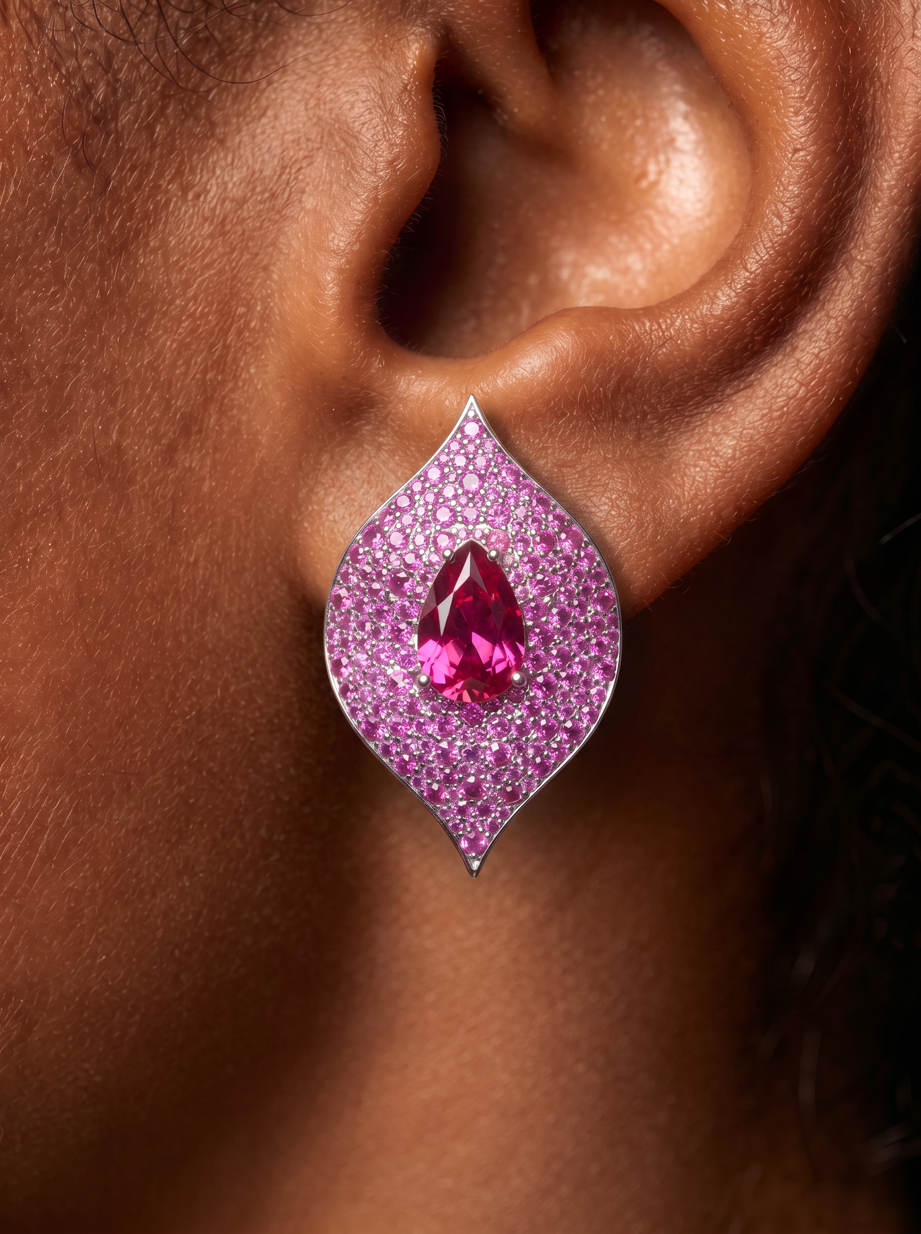 Pear Brilliant Cut Ruby/Emerald Earring - Crimson Pout Sparklers