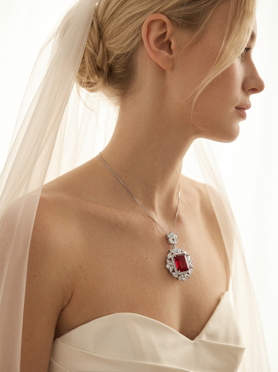 Emerald Brilliant Cut Ruby Necklace - Phoenix Heart