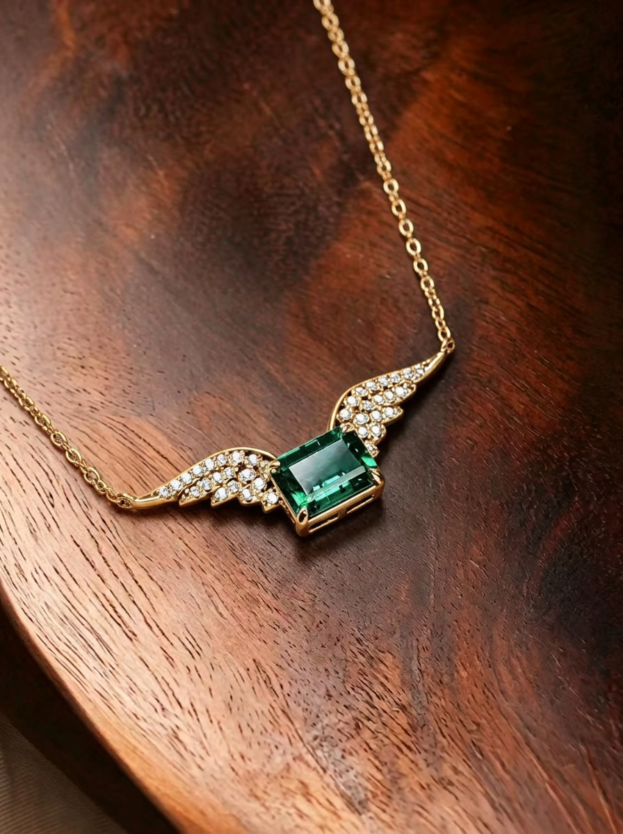 Emerald Brilliant Cut Emerald Necklace - Emerald Wings 