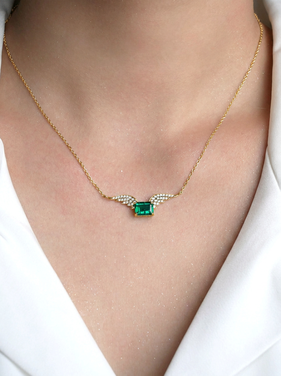 Emerald Brilliant Cut Emerald Necklace - Emerald Wings 