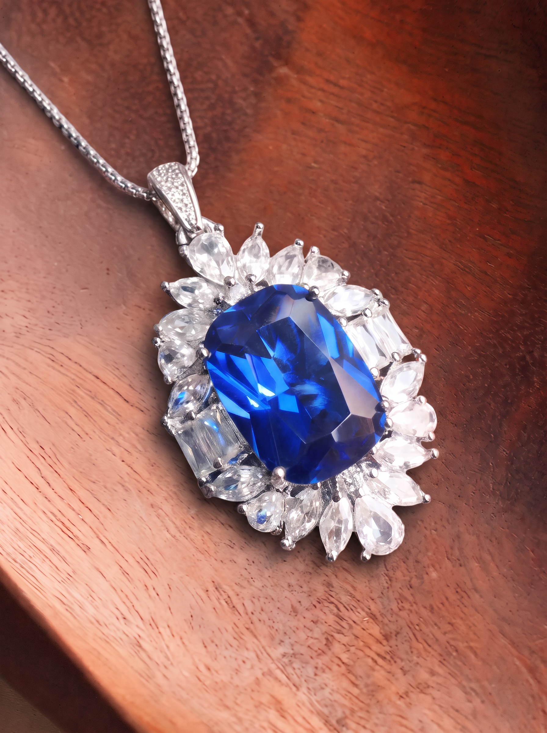 Cushion brilliant cut Royal Sapphire Necklace - Cobalt Eclat