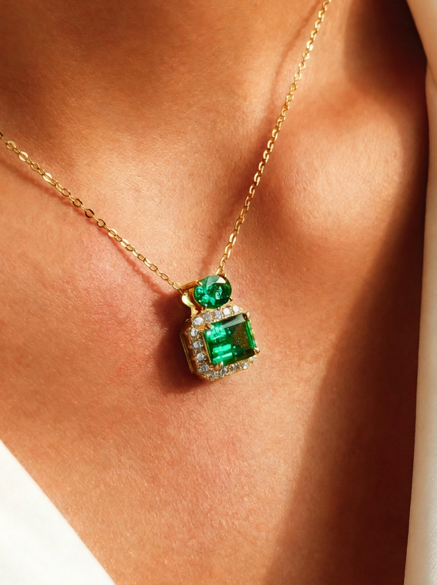 Emerald Brilliant Cut Emerald Necklace - Green Gleam