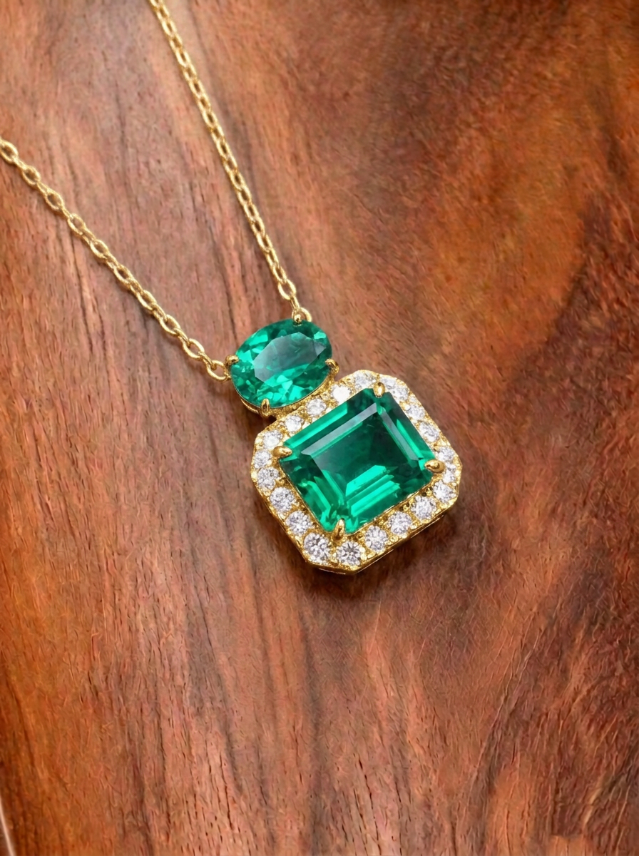 Emerald Brilliant Cut Emerald Necklace - Green Gleam