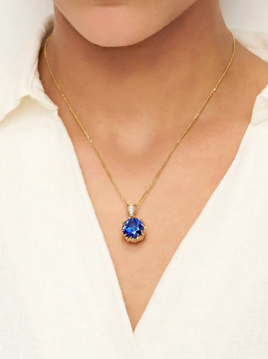 Round Brilliant Cut Sapphire Necklace - Neptune’s Embrace
