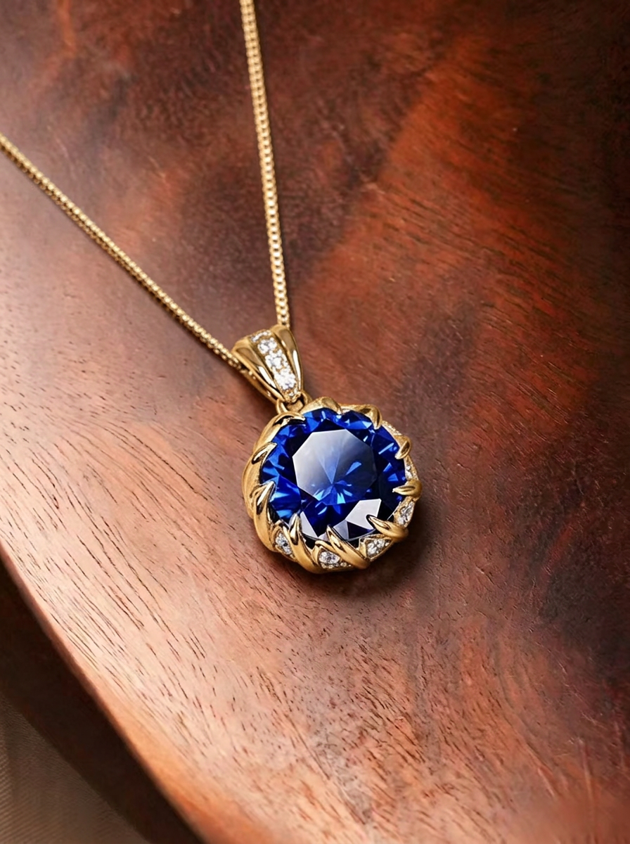Round Brilliant Cut Sapphire Necklace - Neptune’s Embrace