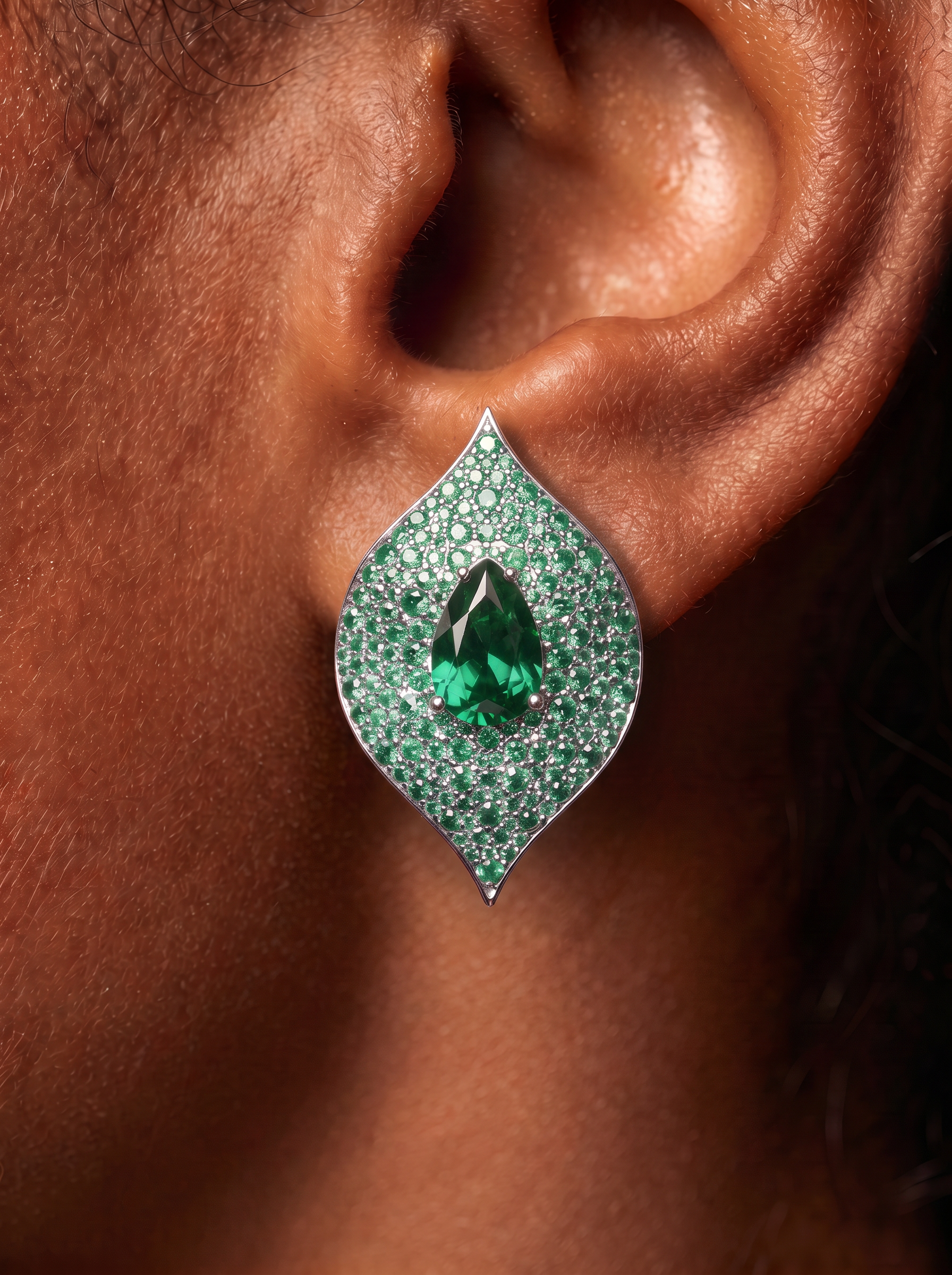 Pear Brilliant Cut Ruby/Emerald Earring - Crimson Pout Sparklers