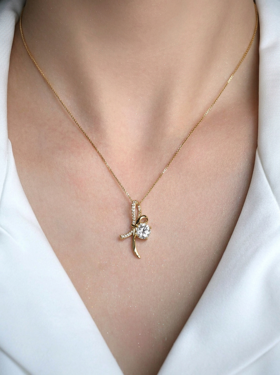 Round Brilliant Cut Moissanite Necklace - Melody Spark 